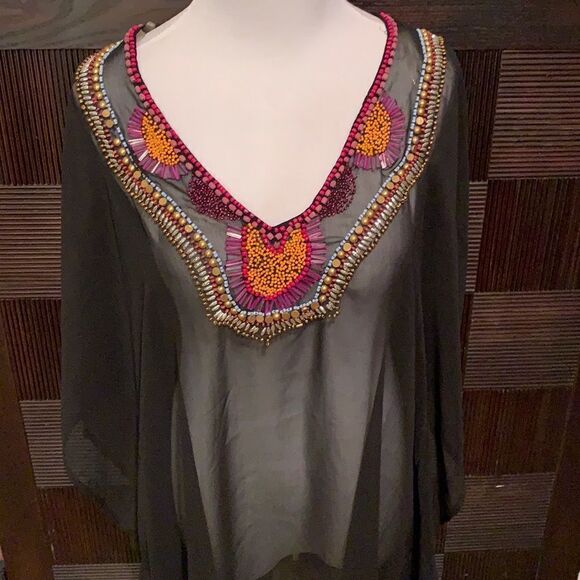 Ashley Stewart beaded sheer caftan or coverup - Picture 1 of 4